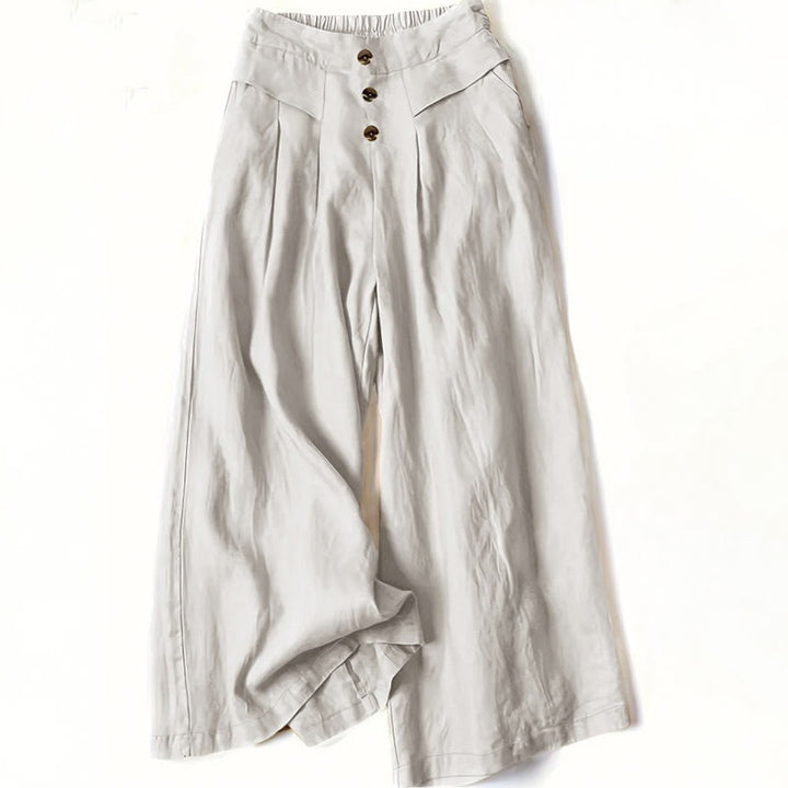 Buddha Stones Retro-Hose aus Baumwolle mit hoher Taille und weitem Bein für Damen mit Taschen - BlumenWeiß - US12， UK/AU16，EU44 (XL) - image 5