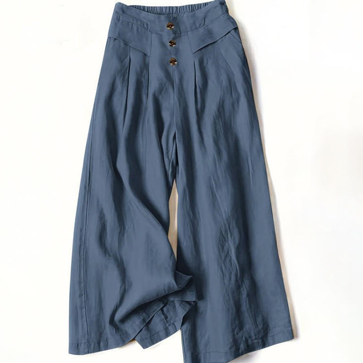 Buddha Stones Retro-Hose aus Baumwolle mit hoher Taille und weitem Bein für Damen mit Taschen - Stahlblau - US12， UK/AU16，EU44 (XL) - image 9