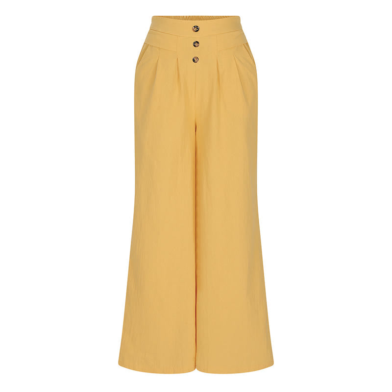 Buddha Stones Retro-Hose aus Baumwolle mit hoher Taille und weitem Bein für Damen mit Taschen - image 1