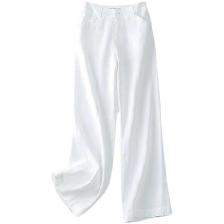 Buddha Stones Lässige Retro-Hose aus Baumwolle und Leinen mit hoher Taille und weitem Bein und Taschen für Damen