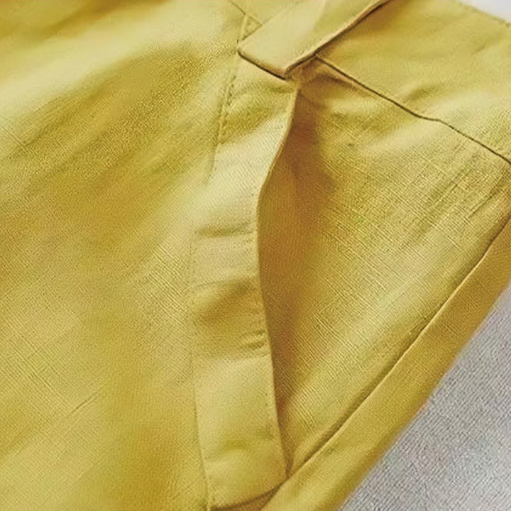 Buddha Stones Lässige Retro-Hose aus Baumwolle und Leinen mit hoher Taille und weitem Bein und Taschen für Damen
