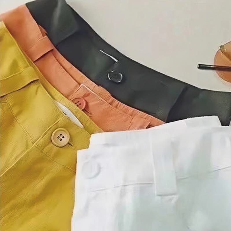 Buddha Stones Lässige Retro-Hose aus Baumwolle und Leinen mit hoher Taille und weitem Bein und Taschen für Damen
