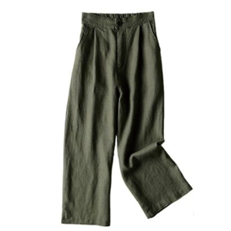 Buddha Stones Commute Einfarbige Damenhose mit weitem Bein und Kordelzug in der Länge 7–8 aus Baumwollleinen mit Taschen - DunkelOlivGrün - US12， UK/AU16，EU44 (3XL) - image 18