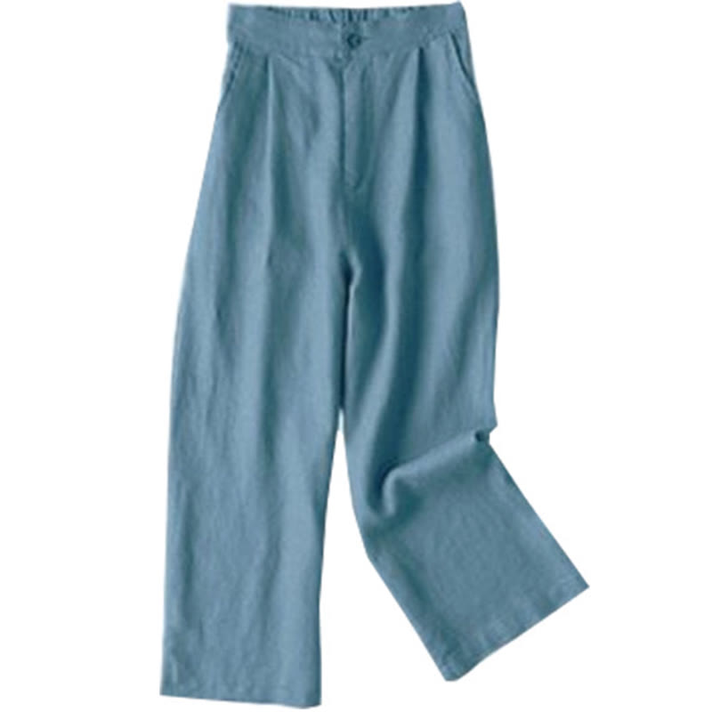 Buddha Stones Commute Einfarbige Damenhose mit weitem Bein und Kordelzug in der Länge 7–8 aus Baumwollleinen mit Taschen - Stahlblau - US12， UK/AU16，EU44 (3XL) - image 19
