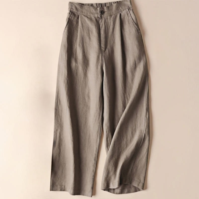 Buddha Stones Commute Einfarbige Damenhose mit weitem Bein und Kordelzug in der Länge 7–8 aus Baumwollleinen mit Taschen - Bräunen - US12， UK/AU16，EU44 (3XL) - image 16