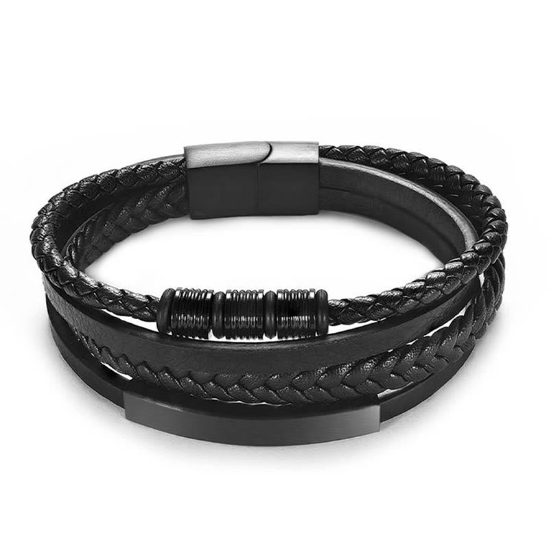 Buddha Stones Fashion Titan Stahl Leder Handgewebt Magnetschnalle Stärkung Armband