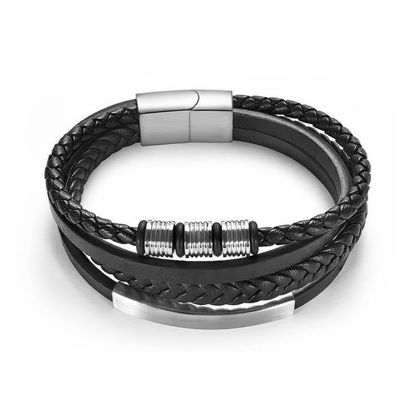 Buddha Stones Fashion Titan Stahl Leder Handgewebt Magnetschnalle Stärkung Armband