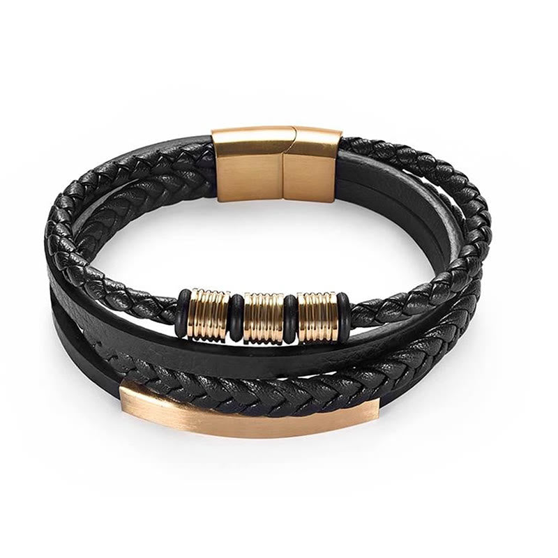 Buddha Stones Fashion Titan Stahl Leder Handgewebt Magnetschnalle Stärkung Armband
