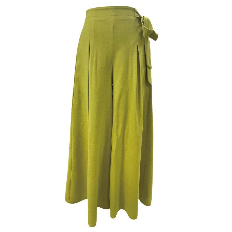 Buddha Stones Frühlings-Casual Retro Plain Kordelzug Damen Weite Beinhose mit Taschen