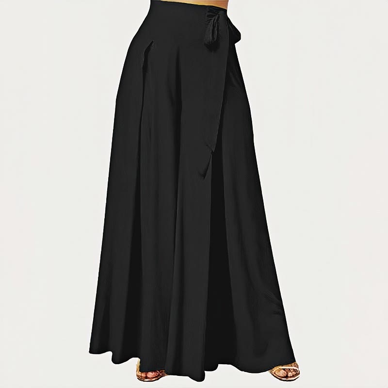 Buddha Stones Frühlings-Casual Retro Plain Kordelzug Damen Weite Beinhose mit Taschen