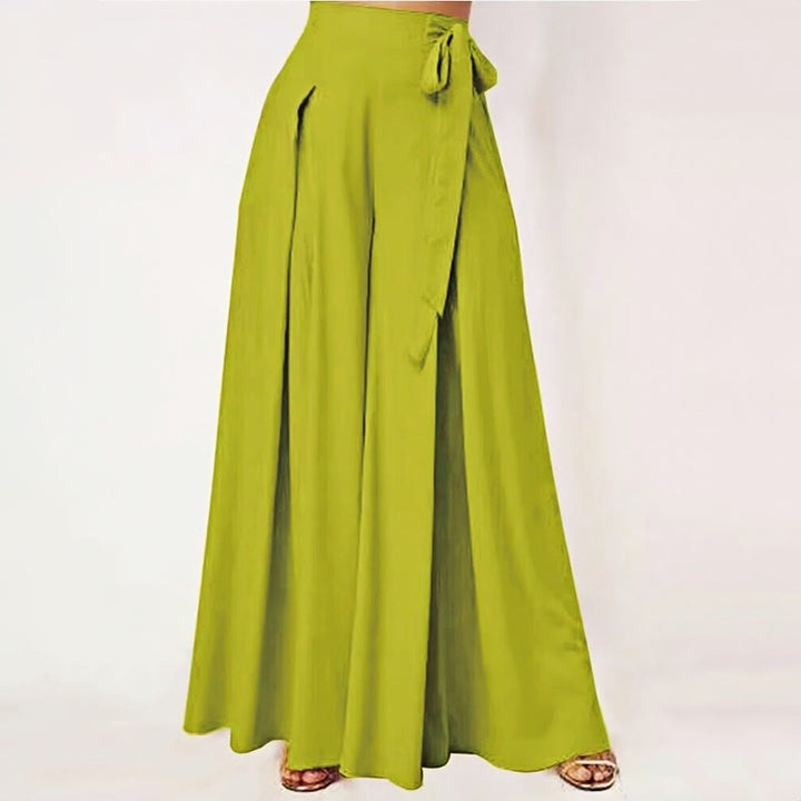 Buddha Stones Frühlings-Casual Retro Plain Kordelzug Damen Weite Beinhose mit Taschen