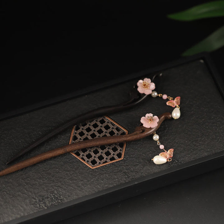 Buddha Stones Ebenholz Blume Schmetterling Segen Haarnadel