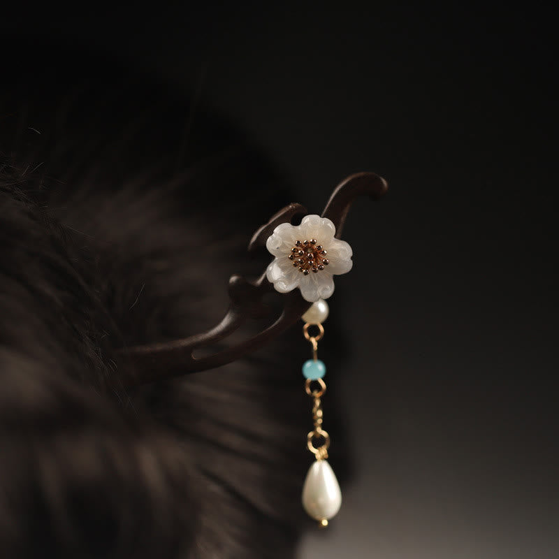Buddha Stones Ebenholz Blume Schmetterling Segen Haarnadel
