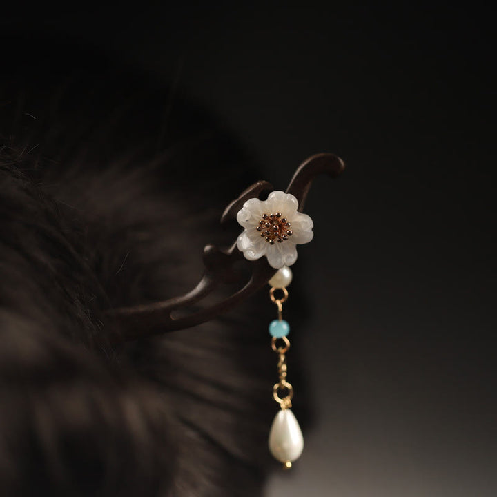 Buddha Stones Ebenholz Blume Schmetterling Segen Haarnadel