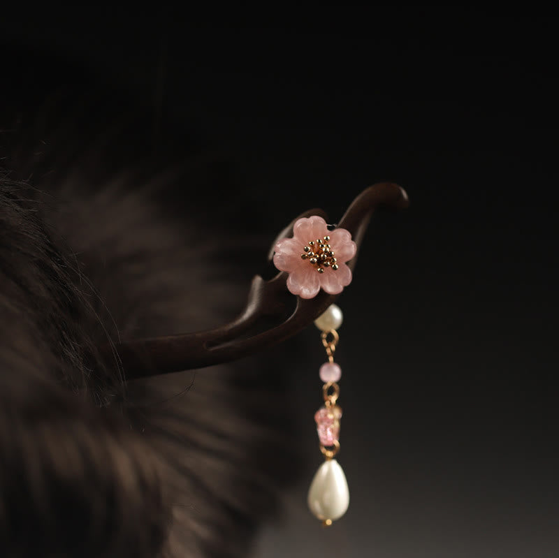 Buddha Stones Ebenholz Blume Schmetterling Segen Haarnadel