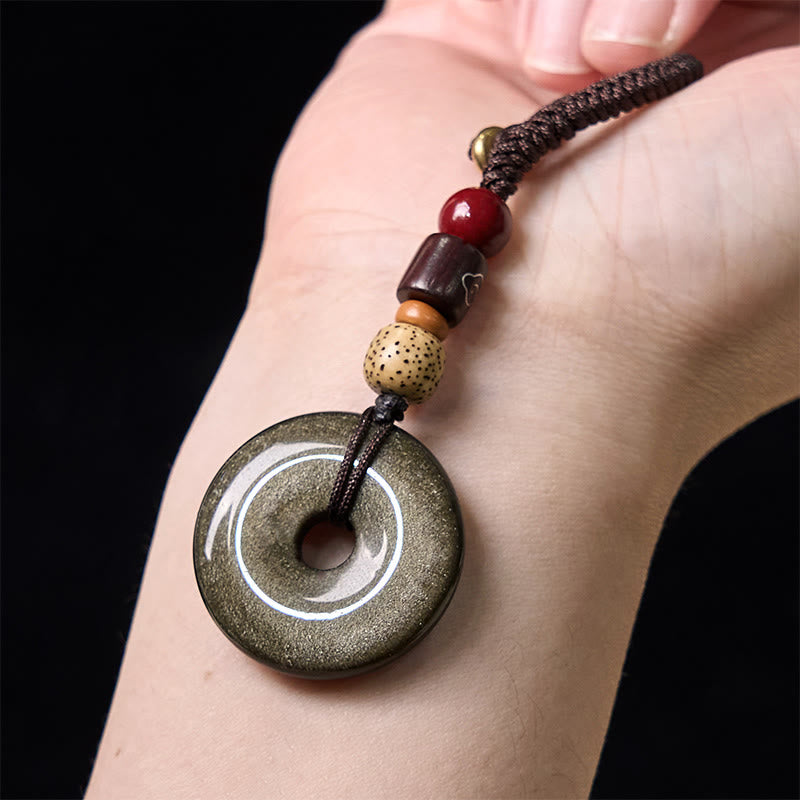 Buddha Stones Natürlicher Goldglanz Obsidian Frieden Schnalle Stärken Schlüssel Kette