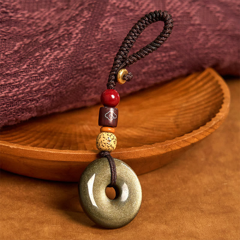 Buddha Stones Natürlicher Goldglanz Obsidian Frieden Schnalle Stärken Schlüssel Kette
