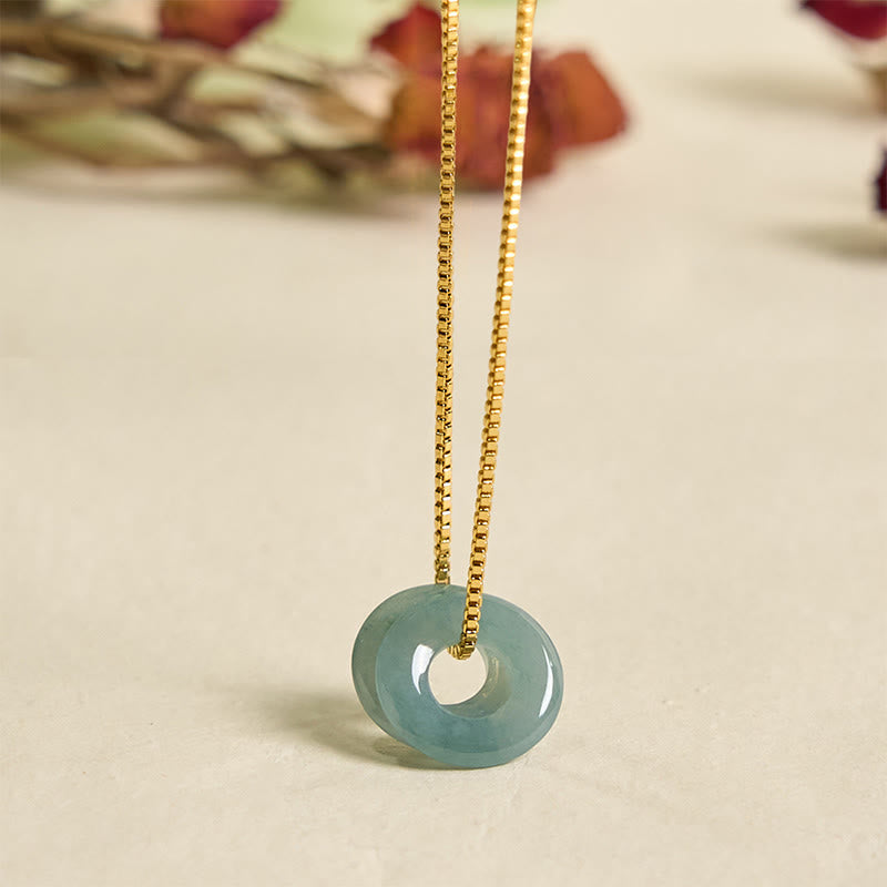 Halskette mit Anhänger aus Jade mit doppelter Friedensschnalle und Wohlstandssymbol von Buddha Stones
