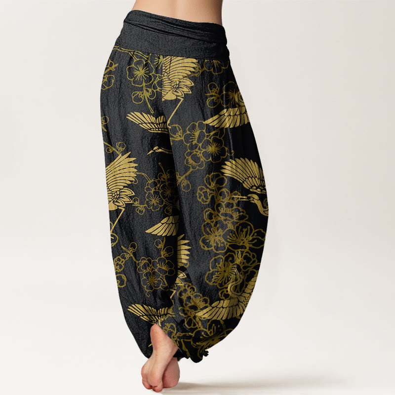 Buddha Stones Kranich Blumenmuster Damen Haremshose mit elastischer Taille - image 2
