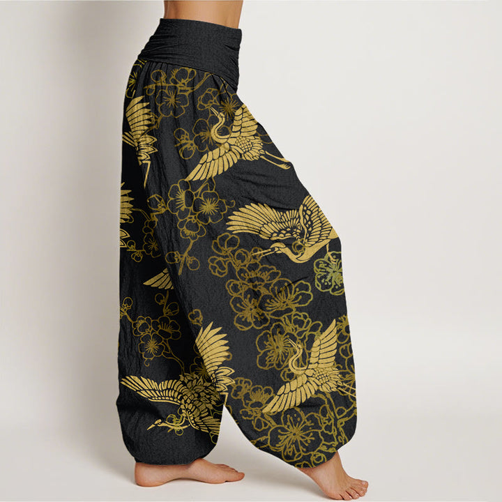 Buddha Stones Kranich Blumenmuster Damen Haremshose mit elastischer Taille - image 3