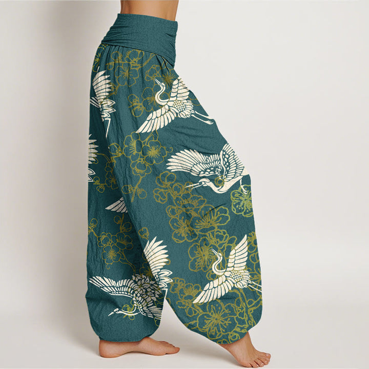 Buddha Stones Kranich Blumenmuster Damen Haremshose mit elastischer Taille - image 7