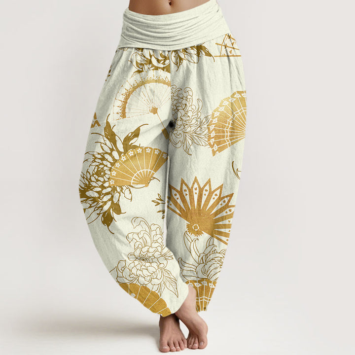 Buddha Stones Fan Blumenmuster Damen Haremshose mit elastischer Taille - Maisseide - US22， UK/AU26，EU54 (6XL) - image 8