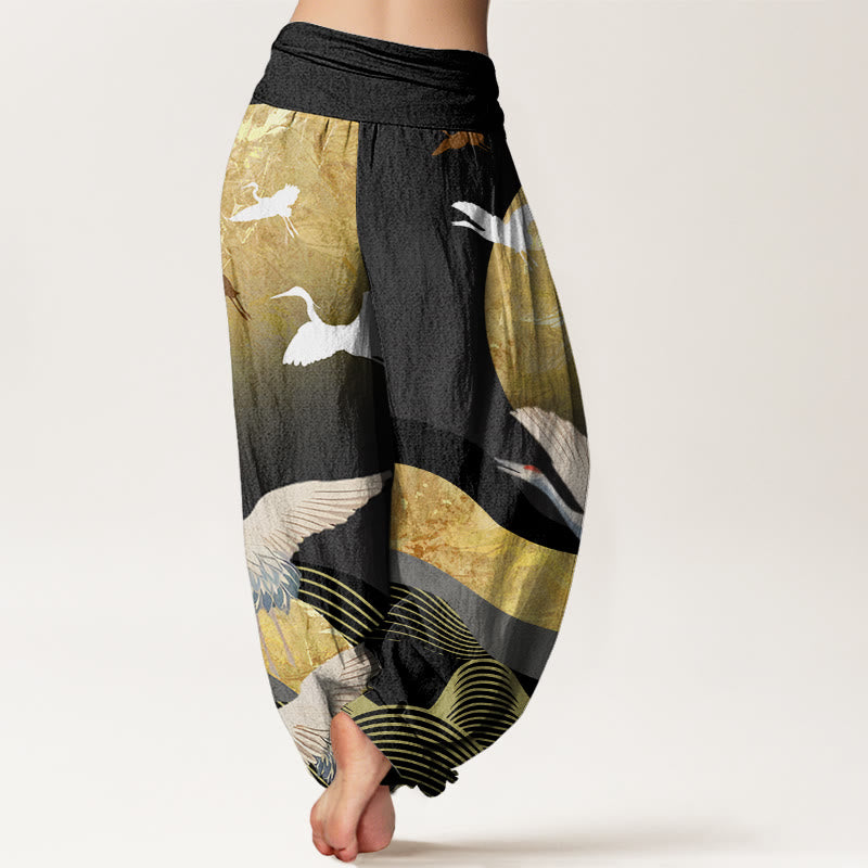 Buddha Stones Kranich Sonne Wellenmuster Damen Haremshose mit elastischer Taille - image 2