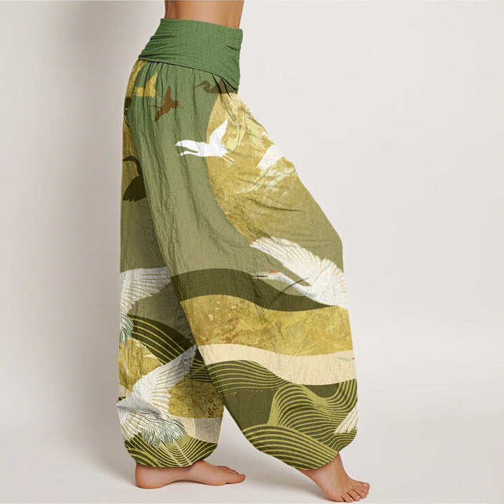 Buddha Stones Kranich Sonne Wellenmuster Damen Haremshose mit elastischer Taille - image 7