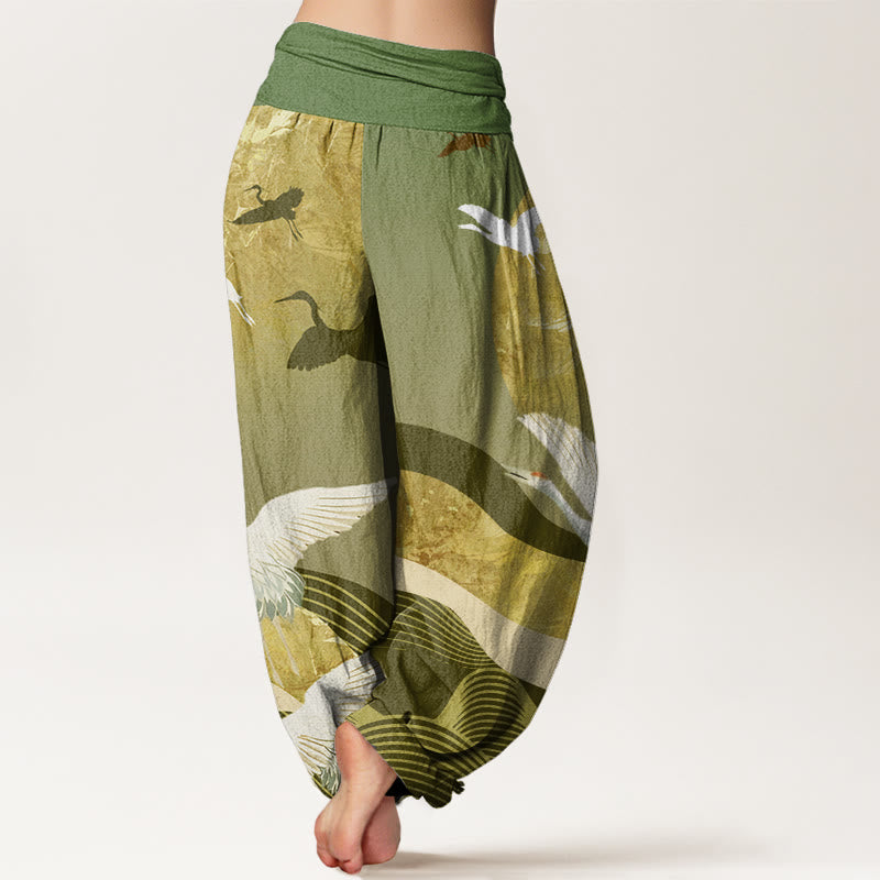Buddha Stones Kranich Sonne Wellenmuster Damen Haremshose mit elastischer Taille - image 6