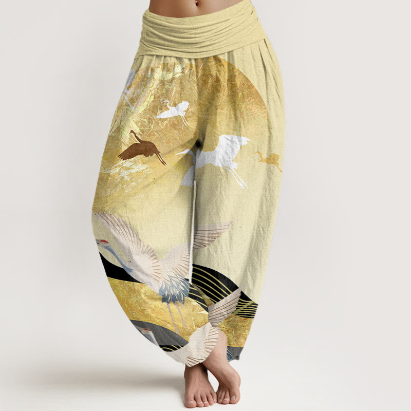 Buddha Stones Kranich Sonne Wellenmuster Damen Haremshose mit elastischer Taille - ZitroneChiffon - US22， UK/AU26，EU54 (6XL) - image 8