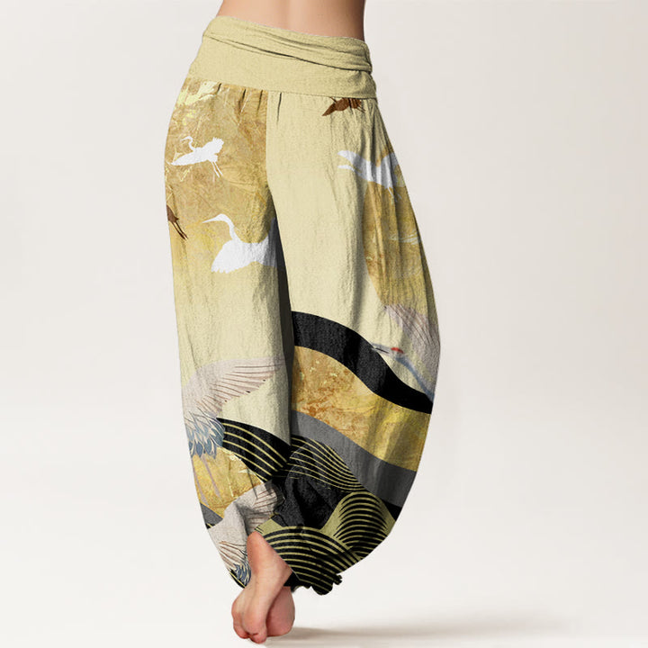 Buddha Stones Kranich Sonne Wellenmuster Damen Haremshose mit elastischer Taille - image 9
