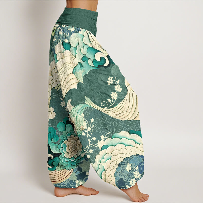 Buddha Stones mit Blumen- und Wellenmuster für Damen mit elastischer Taille - image 3