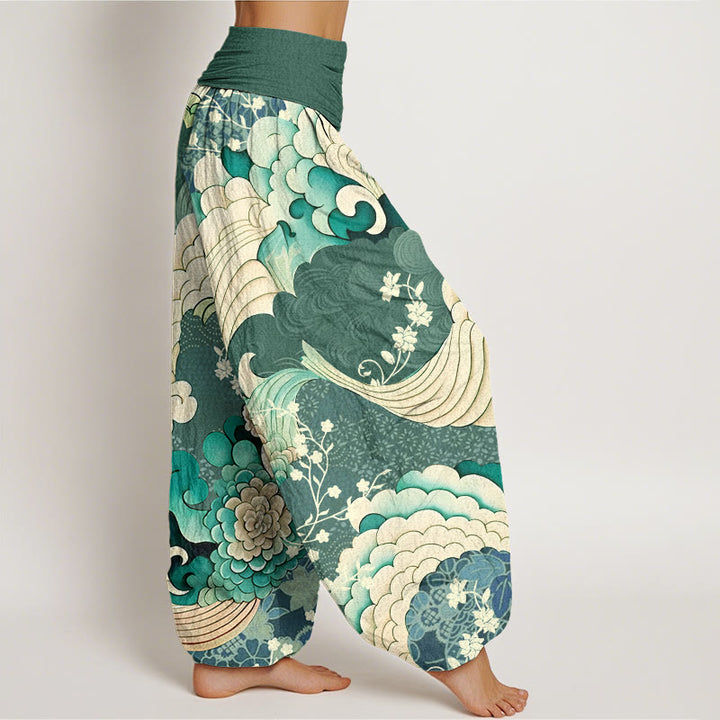 Buddha Stones mit Blumen- und Wellenmuster für Damen mit elastischer Taille - image 3
