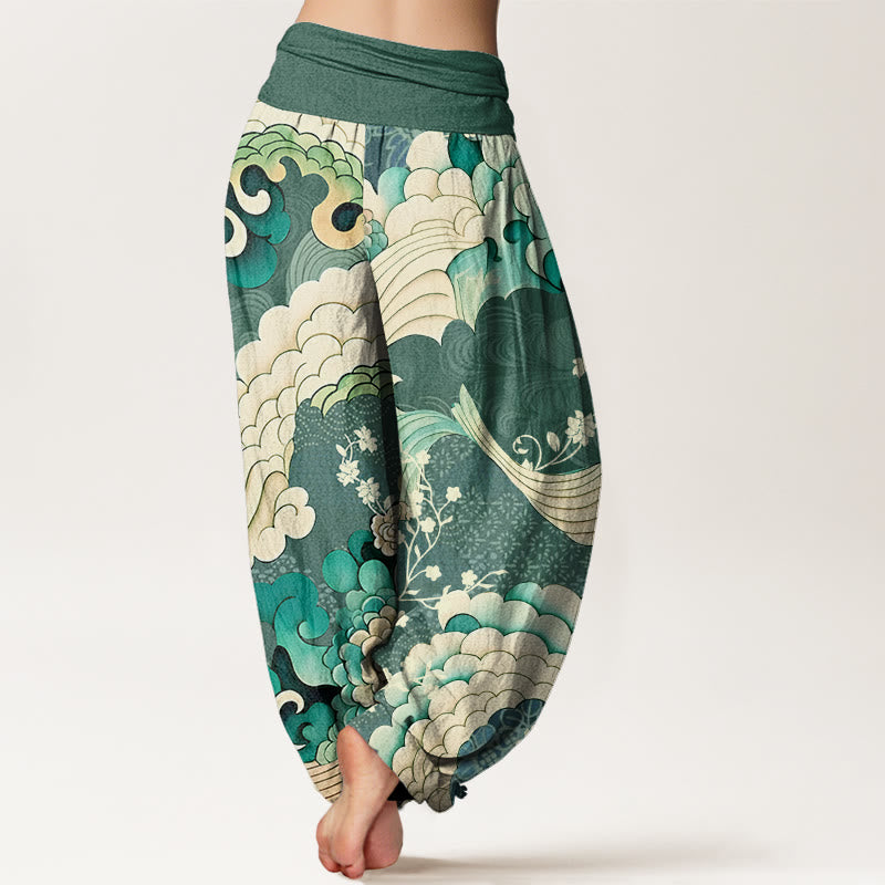 Buddha Stones mit Blumen- und Wellenmuster für Damen mit elastischer Taille - image 2