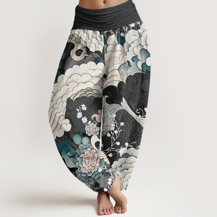 Buddha Stones mit Blumen- und Wellenmuster für Damen mit elastischer Taille - Schwarz - US22， UK/AU26，EU54 (6XL) - image 5