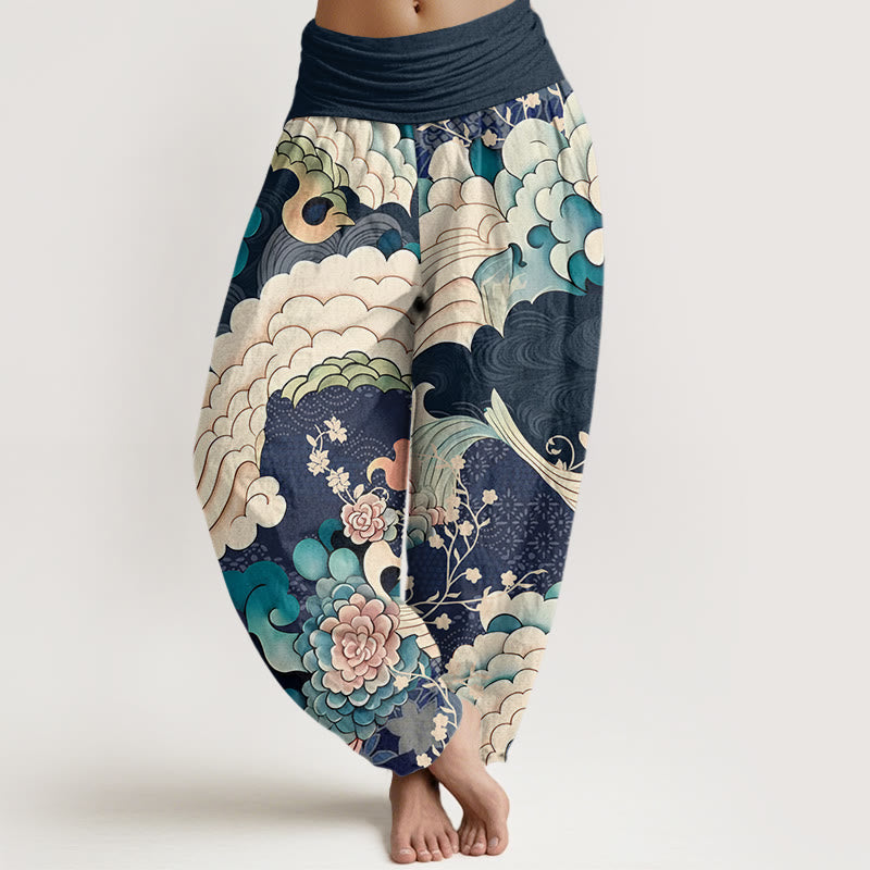 Buddha Stones mit Blumen- und Wellenmuster für Damen mit elastischer Taille - Mitternachtsblau - US22， UK/AU26，EU54 (6XL) - image 8