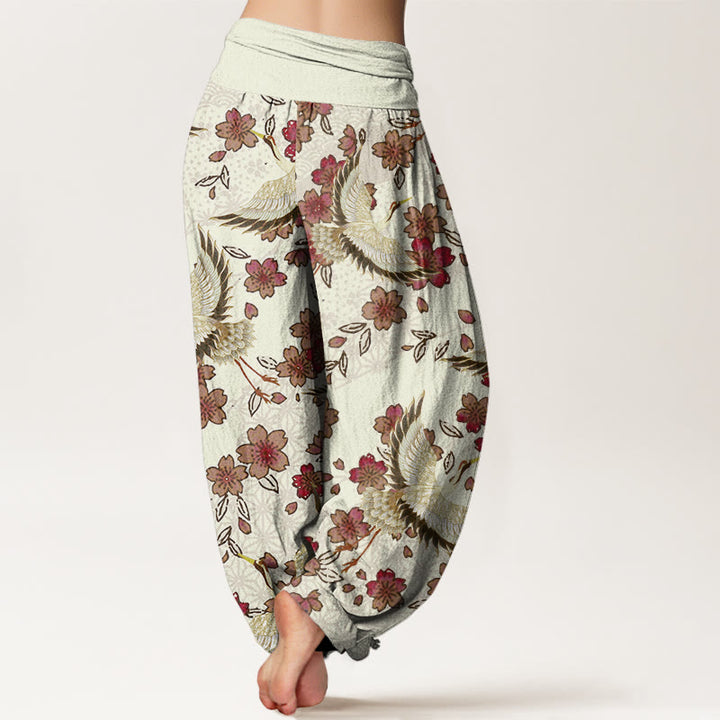 Buddha Stones Kranich Pfirsichblütenmuster Damen Haremshose mit elastischer Taille - image 6