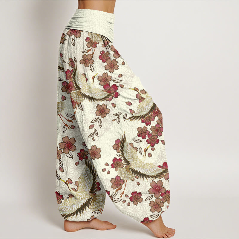 Buddha Stones Kranich Pfirsichblütenmuster Damen Haremshose mit elastischer Taille - image 7