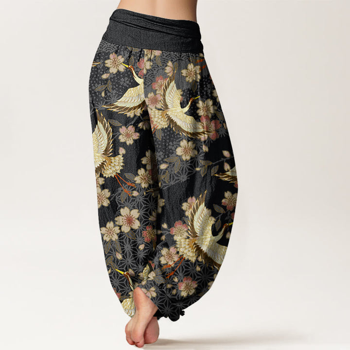 Buddha Stones Kranich Pfirsichblütenmuster Damen Haremshose mit elastischer Taille - image 9