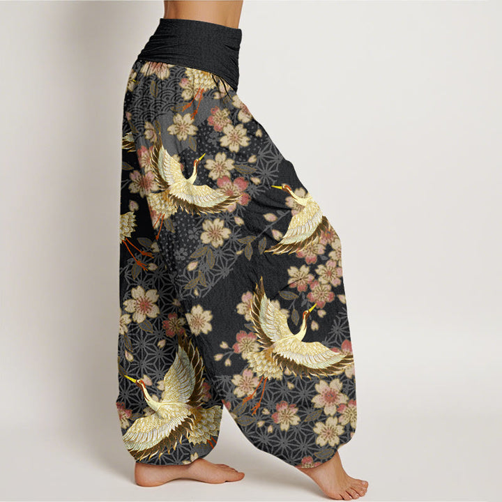 Buddha Stones Kranich Pfirsichblütenmuster Damen Haremshose mit elastischer Taille - image 10