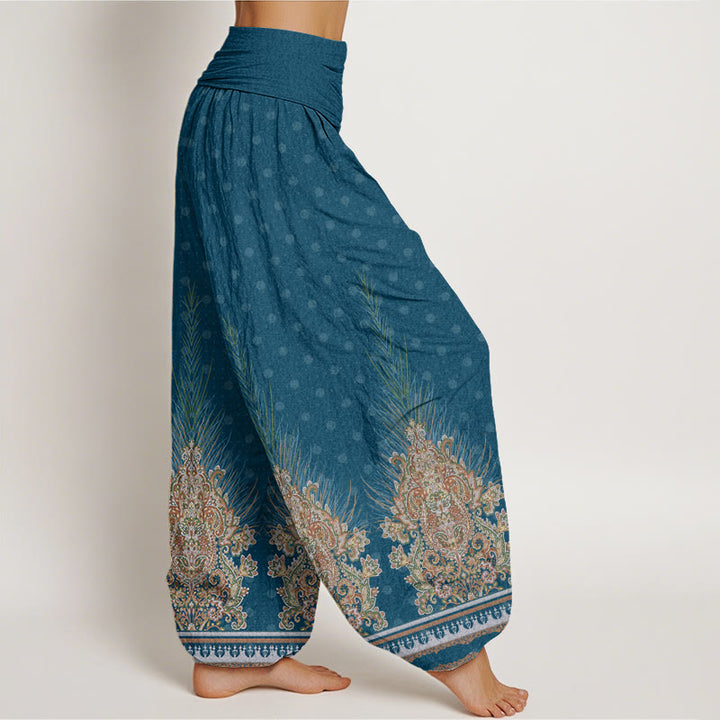 Buddha Stones Ethnic Peacock Floral Pattern Damen Haremshose mit elastischer Taille - image 3