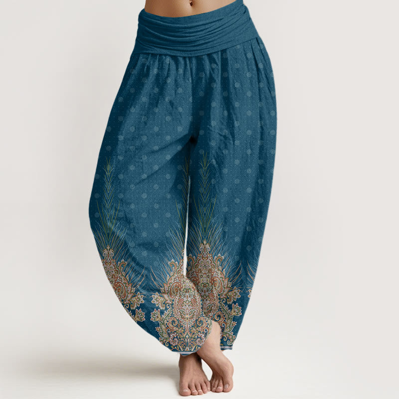 Buddha Stones Ethnic Peacock Floral Pattern Damen Haremshose mit elastischer Taille - Blaugrün - US22， UK/AU26，EU54 (6XL) - image 1