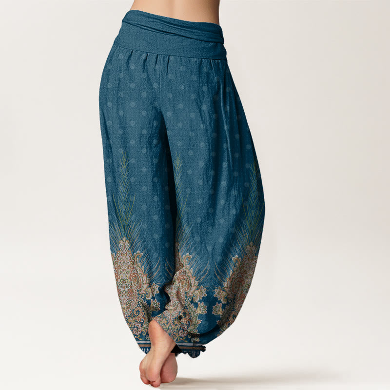Buddha Stones Ethnic Peacock Floral Pattern Damen Haremshose mit elastischer Taille - image 2