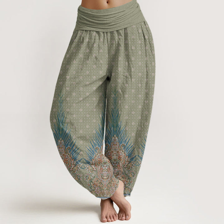 Buddha Stones Ethnic Peacock Floral Pattern Damen Haremshose mit elastischer Taille - DunkelMeergrün - US22， UK/AU26，EU54 (6XL) - image 5