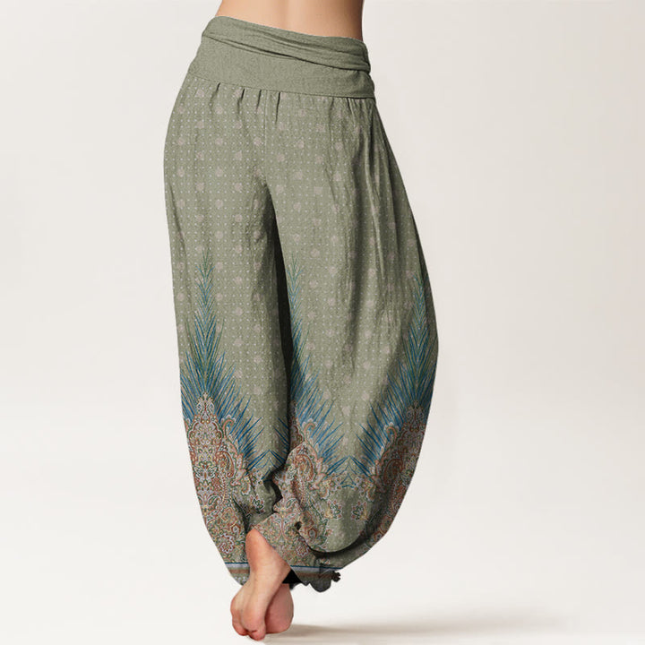 Buddha Stones Ethnic Peacock Floral Pattern Damen Haremshose mit elastischer Taille - image 6
