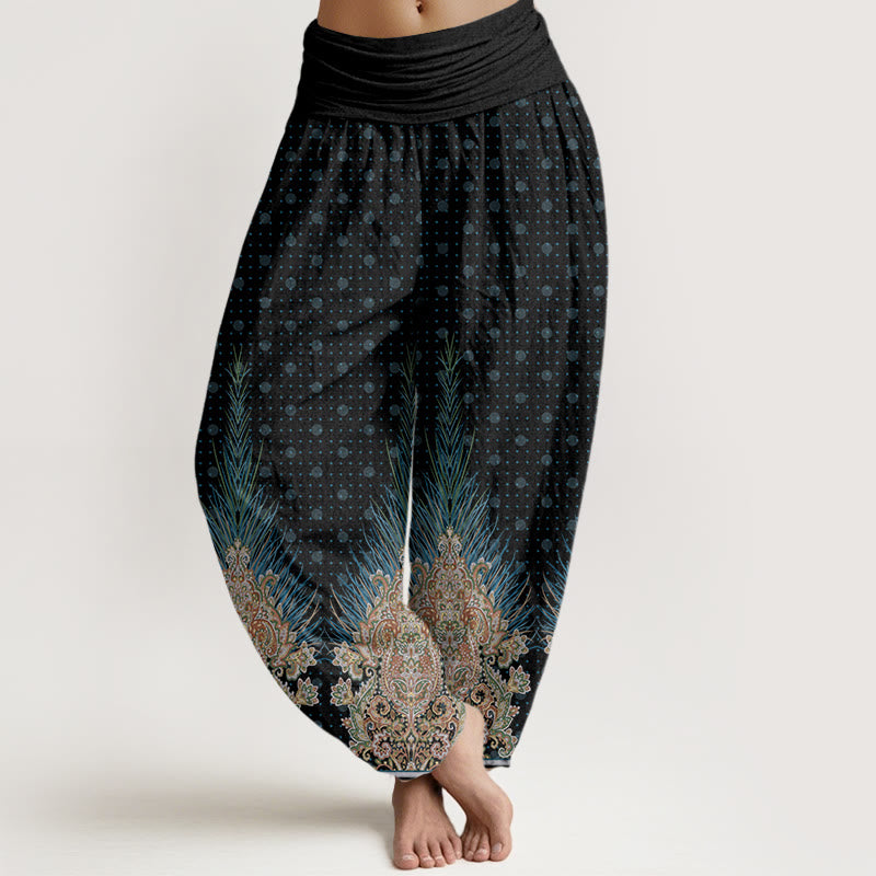 Buddha Stones Ethnic Peacock Floral Pattern Damen Haremshose mit elastischer Taille - Schwarz - US22， UK/AU26，EU54 (6XL) - image 8