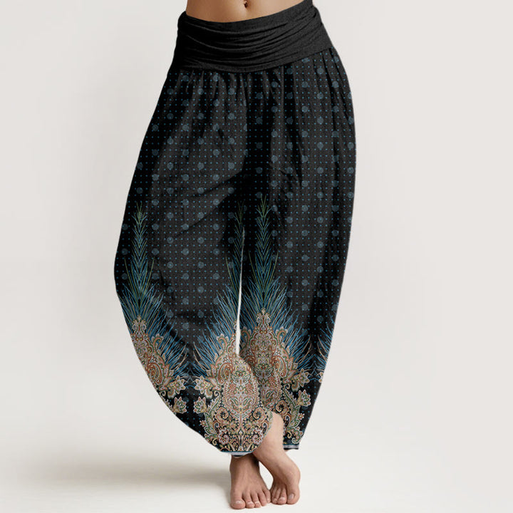 Buddha Stones Ethnic Peacock Floral Pattern Damen Haremshose mit elastischer Taille - Schwarz - US22， UK/AU26，EU54 (6XL) - image 8