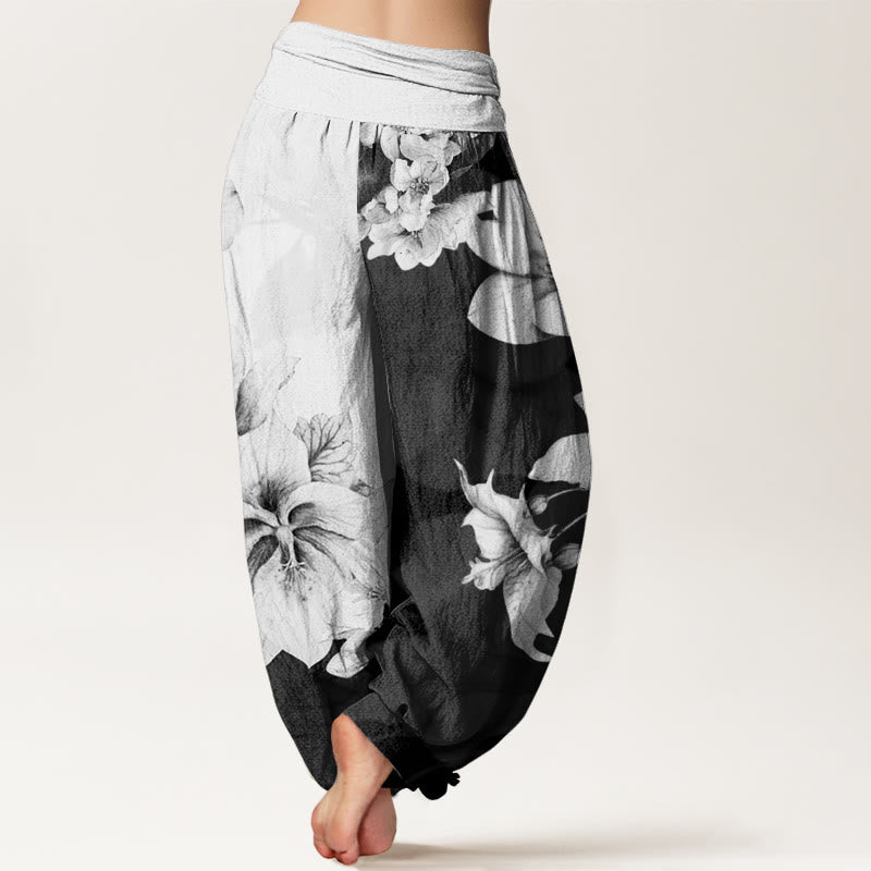 Haremshose aus Baumwolle mit Buddha Stones und Kamelienmuster sowie elastischem Bund für Damen - image 1