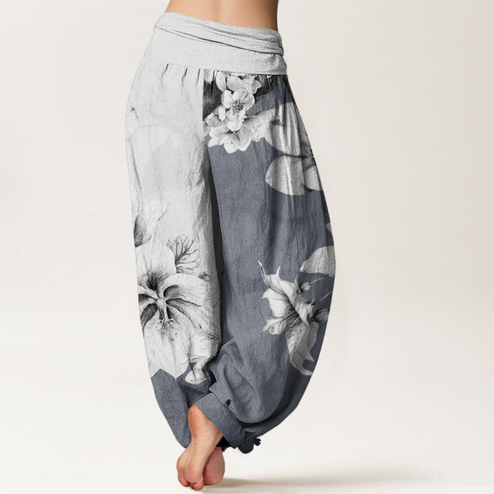 Buddha Stones Kamelienmuster Damen Haremshose mit elastischer Taille