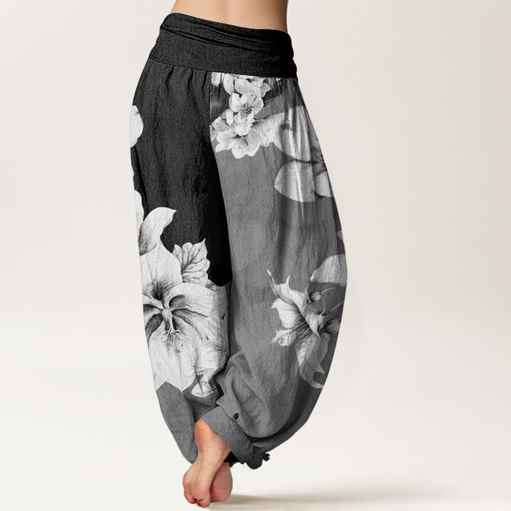 Haremshose aus Baumwolle mit Buddha Stones und Kamelienmuster sowie elastischem Bund für Damen - image 8
